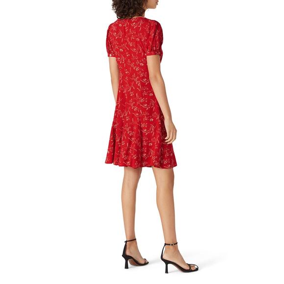 Polo by Ralph Lauren Red Floral Button Front Short Sleeve Mini Dress Size 8 - Picture 3 of 15